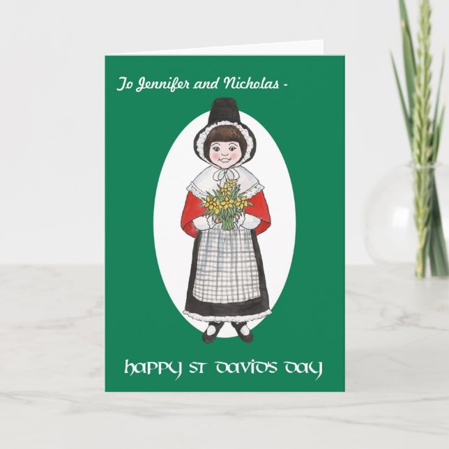 St David's Day, Welsh Costume, Card to Personalize (Front)