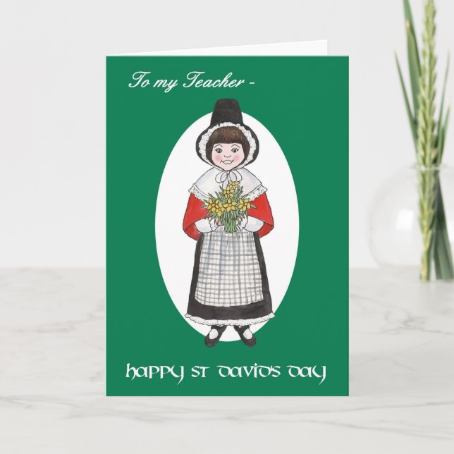 St David's Day, Welsh Costume, For Teacher Card (Front)