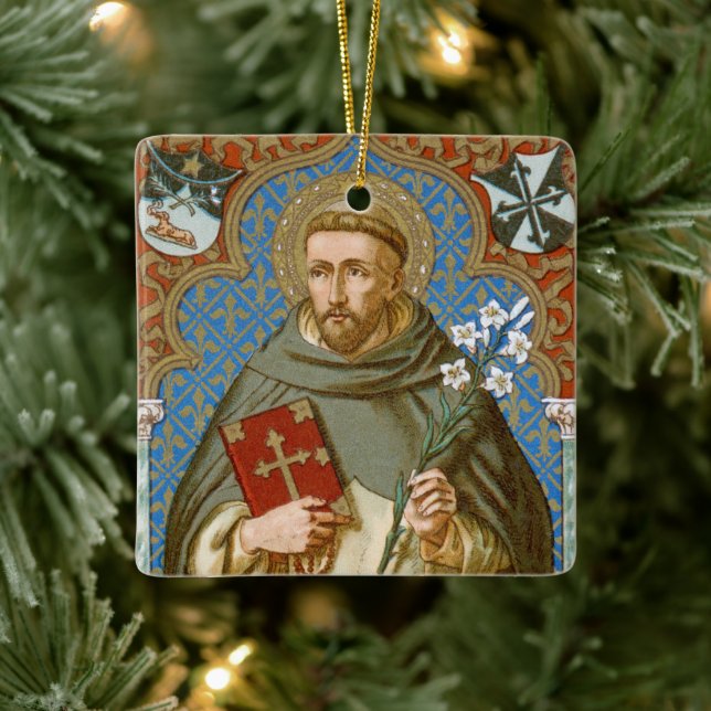 St. Dominic de Guzman (BK 011) Sq. Blue Ceramic Ornament (Tree)