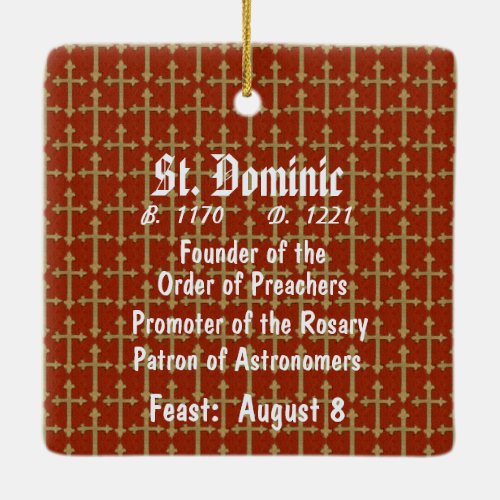 St Dominic de Guzman BK 011 Sq Red Ceramic Ornament