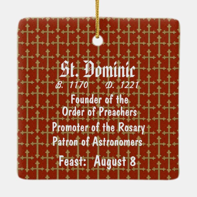 St. Dominic de Guzman (BK 011) Sq. Red Ceramic Ornament (Back)