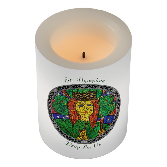St. Dymphna Pray For Us Flameless Candle (Angled)