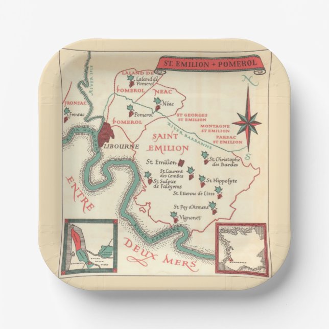  St. Emilion Bordeaux Wine Map Paper Plates (Front)