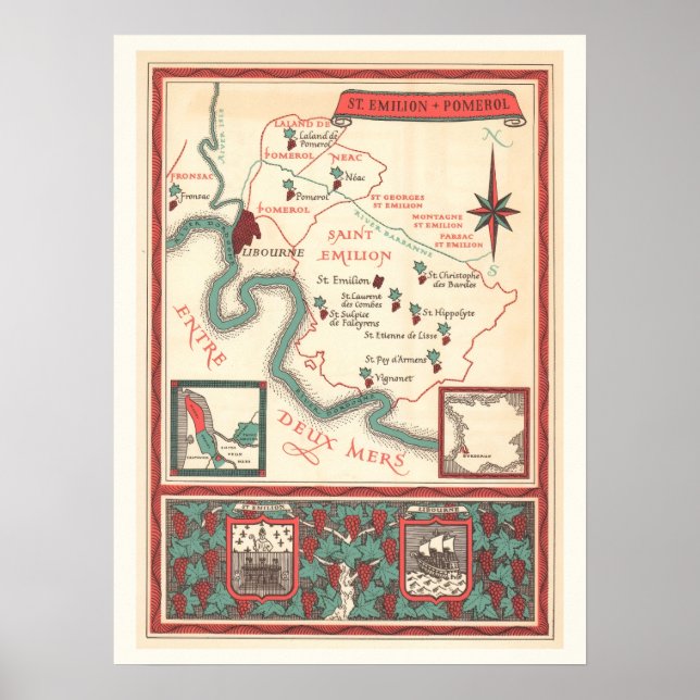 St. Emilion Bordeaux Wine Map Print (Front)