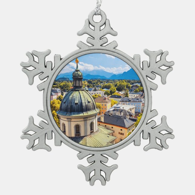 St. Erhard Church, Salzburg, Austria, Snowflake Pewter Christmas Ornament (Front)