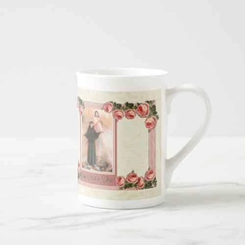 St Faustina Divine Mercy Pink Roses Bone China Mug