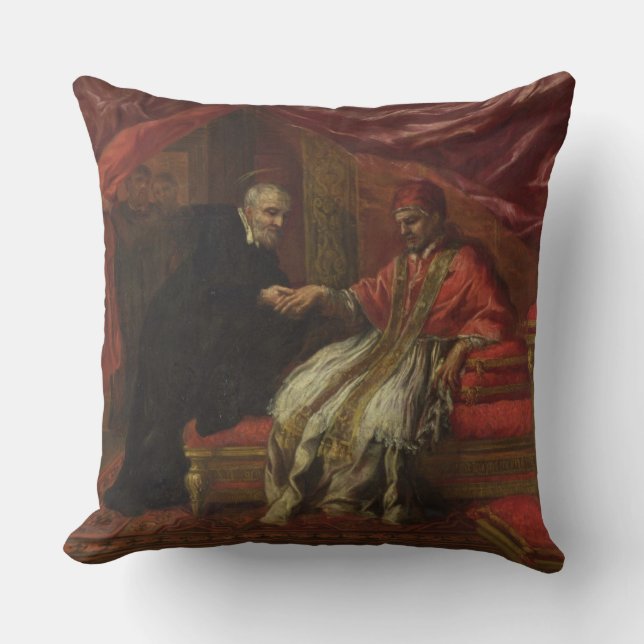 St. Filippo Neri Curing Pope Clemente VIII Throw Pillow (Front)