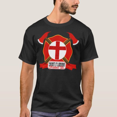 St Florian Patron Saint of Firefighters Shield Cat T_Shirt