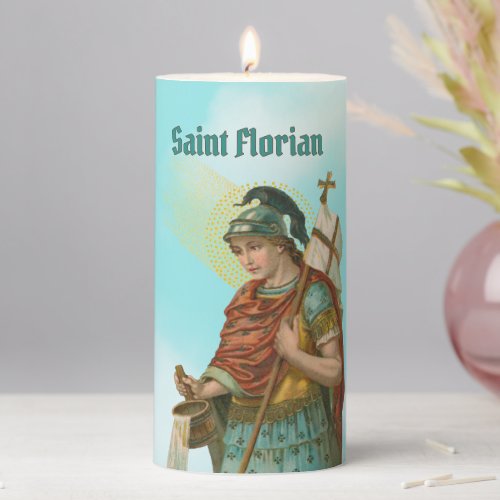 St Florian with Bucket Clear Skies M 019 3x6 Pillar Candle