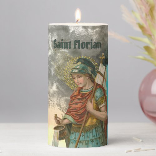 St Florian with Bucket Smoke M 019 3x6 Pillar Candle
