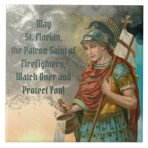 St Florian with Bucket Smoke M 019 Ceramic Tile