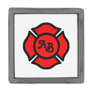 St. Florian's Cross with Monogram Gunmetal Finish Lapel Pin