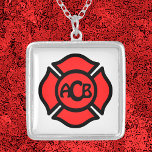 St. Florian's Cross with Monogram Silver Plated Necklace<br><div class="desc">St. Florian’s Cross is recognized worldwide as the emblem of firefighters and fire departments. We offer four versions: all red with a center suitable for monogramming, red with a blank center for a photo insert, red with a white band across the middle ready to receive your text, and red with...</div>