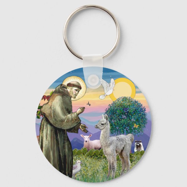 St Francis and Llama Baby Keychain (Front)