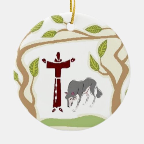 St Francis and The Wolf tie gift box chain etc Ceramic Ornament