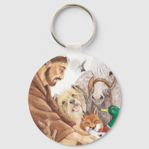 St. Francis & Animals, hat, pin, keychain, pet tag Keychain