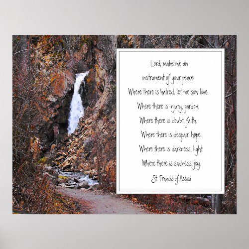 St Francis Assisi Prayer Winter Forest Waterfall Poster