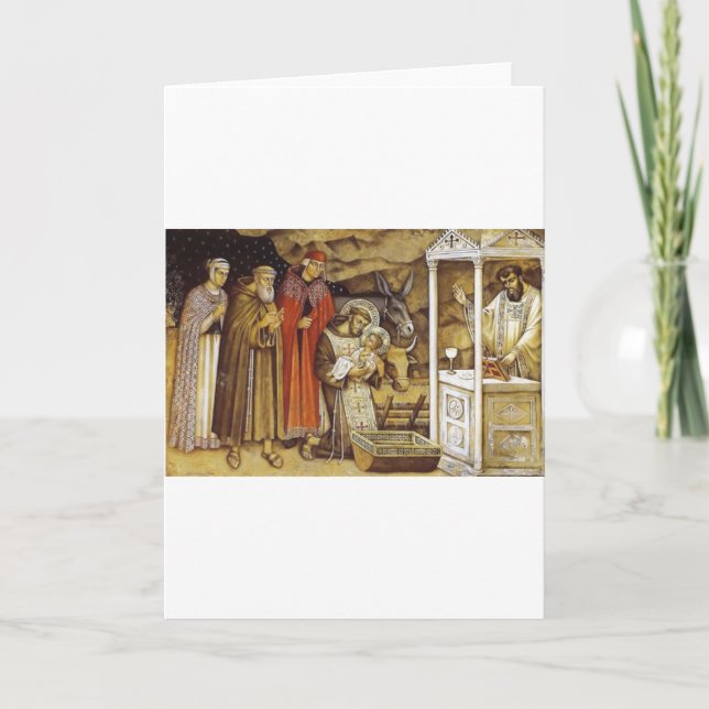St Francis at the Nativity, mug key chain iPhone Holiday Card (Front)