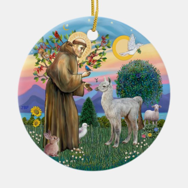 St Francis - Baby Llama Ceramic Ornament (Front)