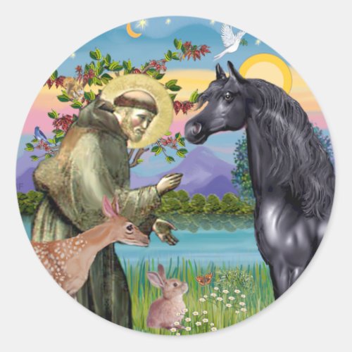 St Francis _ Black Arabian Horse Classic Round Sticker
