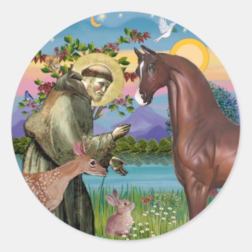 St Francis _ Brown Arabian Horse Classic Round Sticker