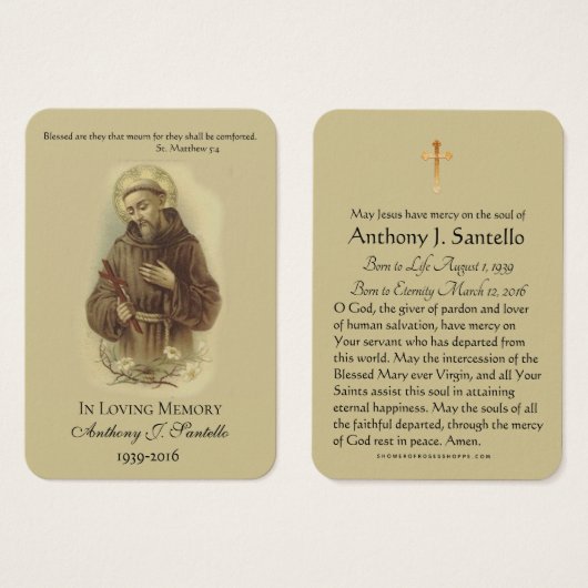St. Francis Crucifix Funeral Memorial Holy Card (Front & Back)