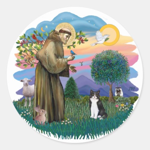 St Francis ff _ Black and white cat Classic Round Sticker