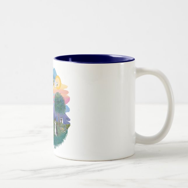 St Francis (ff) - Black and white cat Two-Tone Coffee Mug (Right)