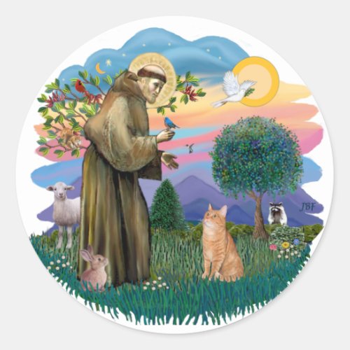 St Francis ff _ Orange Tabby cat Classic Round Sticker