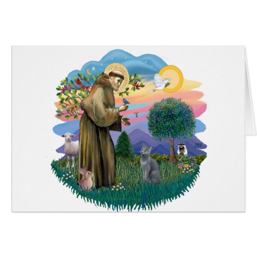 St Francis (ff) - Russian Blue cat Cards (Front Horizontal)