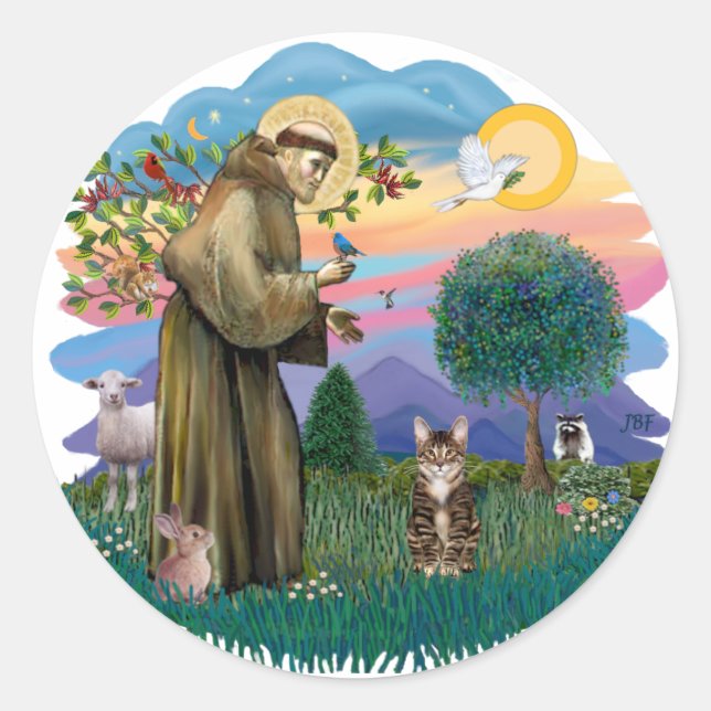 St francis (ff) - Tabby Tiger cat Classic Round Sticker (Front)