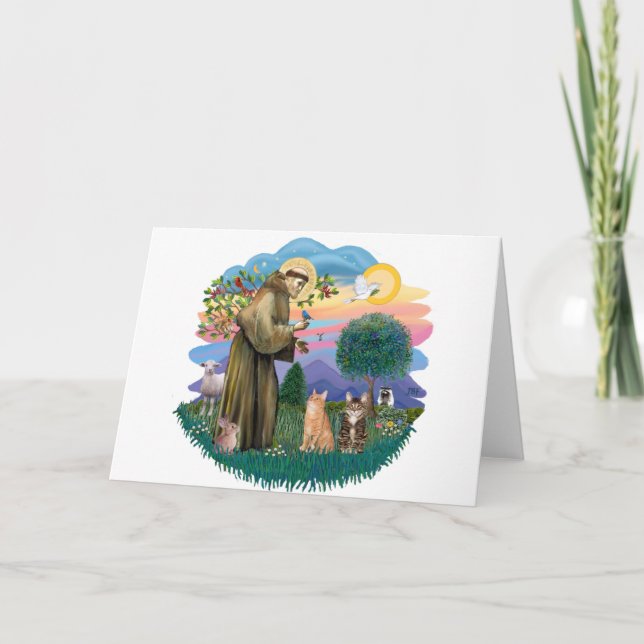 St Francis (ff) - Two Tabby cats Card (Front)
