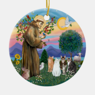 St Francis - Five Cats (AmSH) Ceramic Ornament