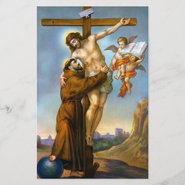 St. Francis Jesus Cross Angels World Stationery (Front)