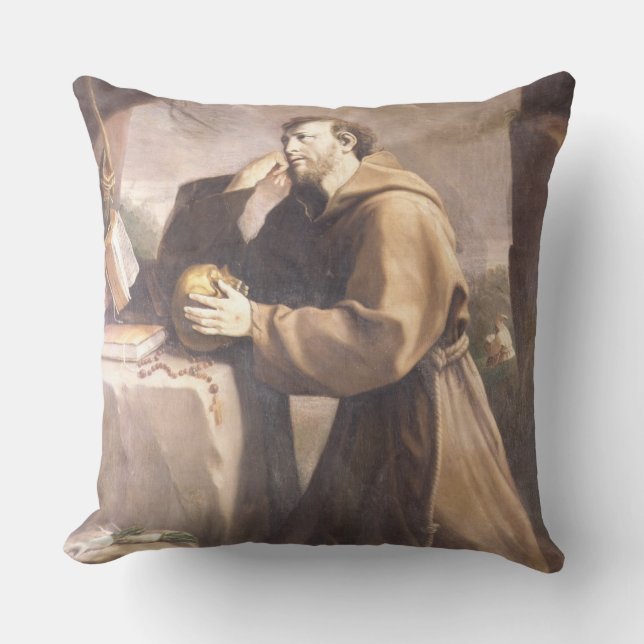 St. Francis of Assisi at Prayer Throw Pillow (Front)