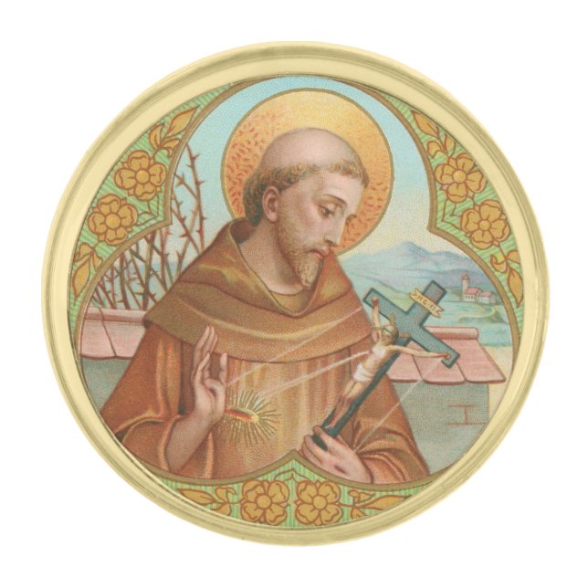 St. Francis of Assisi (BK 002) Gold Finish Lapel Pin (Front)