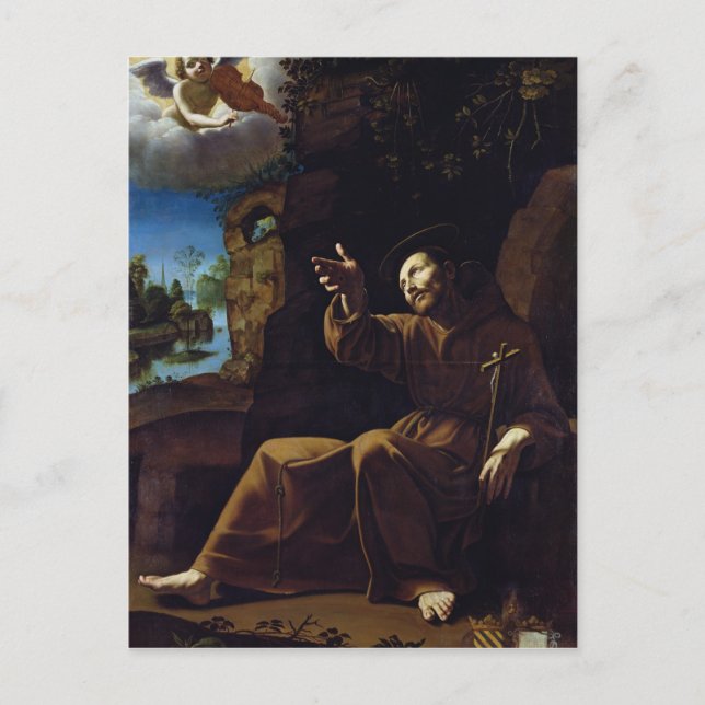 St. Francis of Assisi Consoled by an Angel Postcard (Front)
