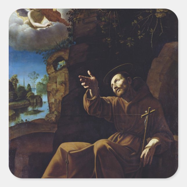 St. Francis of Assisi Consoled by an Angel Square Sticker (Front)