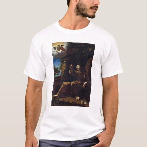 St Francis of Assisi Consoled by an Angel T_Shirt