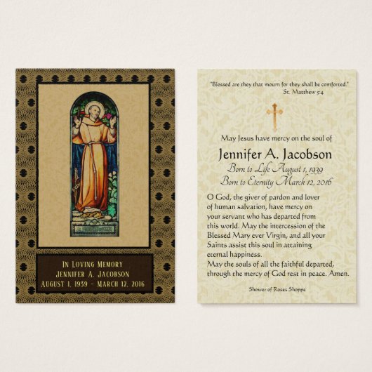 St. Francis of Assisi Funeral Memorial Holy Card (Front & Back)