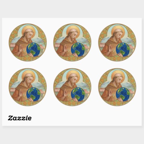 St Francis of Assisi Holding Earth Classic Round Sticker