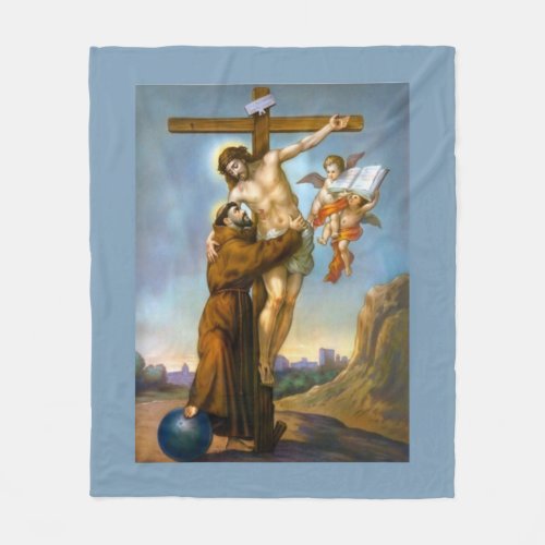 St Francis of Assisi Jesus Crucifixion Angels Fleece Blanket