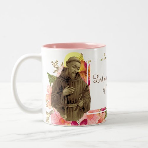 St Francis of Assisi Lover of Animals Peace Pray Two_Tone Coffee Mug