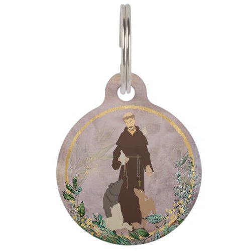 St Francis of Assisi Marble Gold Pet Protecter  Pet ID Tag