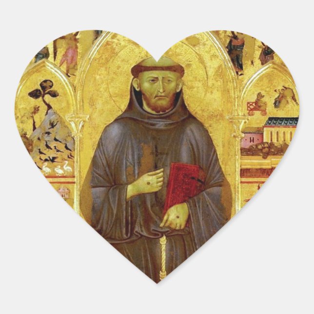 St. Francis of Assisi Medieval Icon Religious Heart Sticker (Front)