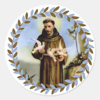 St. Francis Of Assisi Patron Saint Of Animals Classic Round Sticker by ShowerOfRoses at Zazzle