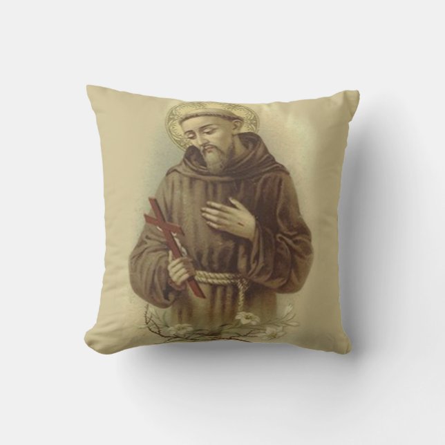 St. Francis of Assisi Patron Saint of Animals Throw Pillow (Front)