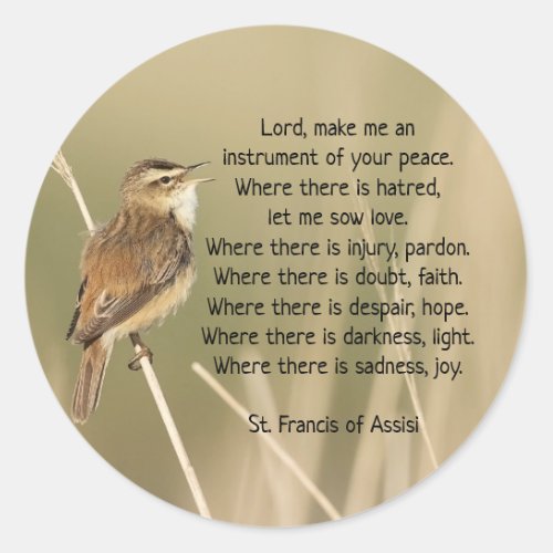 St Francis of Assisi Prayer Bird Inspirational Classic Round Sticker