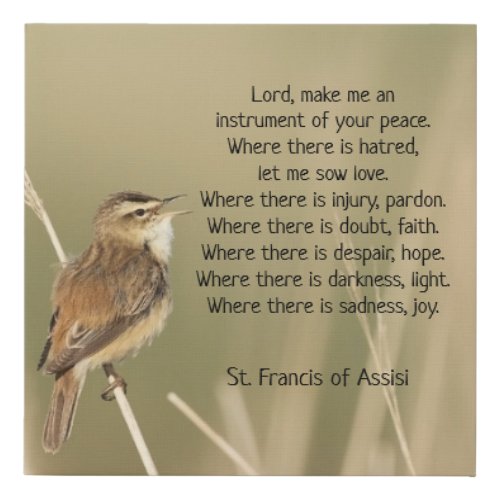 St Francis of Assisi Prayer Bird Inspirational Faux Canvas Print