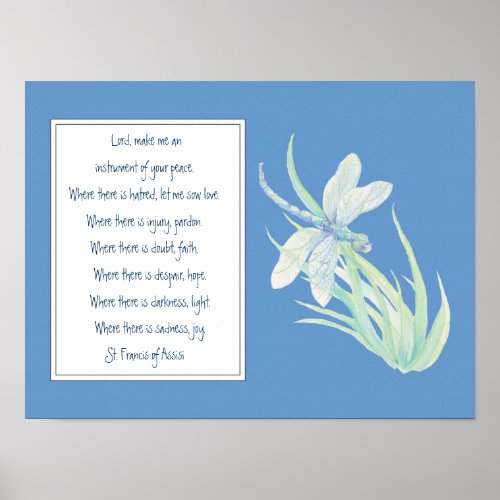 St Francis of Assisi Prayer Blue Dragonfly Poster